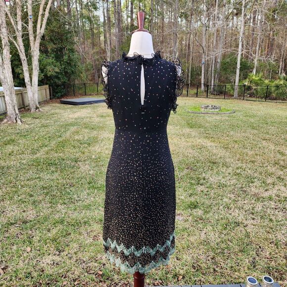 ANNA SUI | ANTHROPOLOGY 100% Silk Polkadot Midi Dress Size 2 Ruffle Sleeveless - Picture 4 of 14